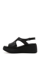 Women's Black Leather Thick Sole Comfort Sandals | Derimod Women's Black Leather Thick Sole Comfort Sandals | Derimod