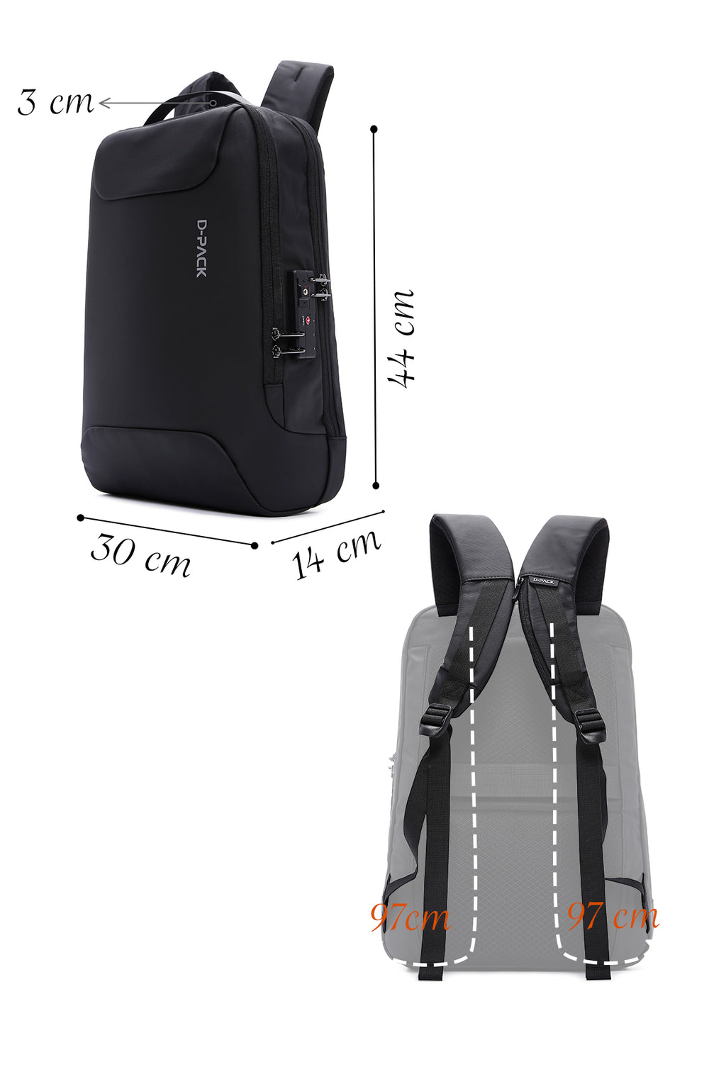 D-Pack Unisex Siyah Teknolojik Hardcase Sırt Çantası