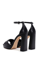 Women's Black Leather Platform Heeled Sandals | Derimod Women's Black Leather Platform Heeled Sandals | Derimod