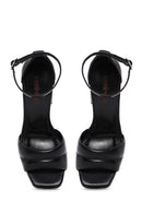 Women's Black Leather Platform Heeled Sandals | Derimod Women's Black Leather Platform Heeled Sandals | Derimod