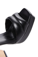 Women's Black Leather Platform Heeled Sandals | Derimod Women's Black Leather Platform Heeled Sandals | Derimod
