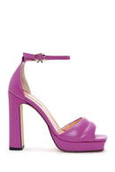 Women's Fuchsia Leather Platform Heeled Sandals | Derimod Women's Fuchsia Leather Platform Heeled Sandals | Derimod