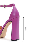 Women's Fuchsia Leather Platform Heeled Sandals | Derimod Women's Fuchsia Leather Platform Heeled Sandals | Derimod