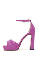 Women's Fuchsia Leather Platform Heeled Sandals | Derimod Women's Fuchsia Leather Platform Heeled Sandals | Derimod