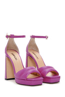Women's Fuchsia Leather Platform Heeled Sandals | Derimod Women's Fuchsia Leather Platform Heeled Sandals | Derimod