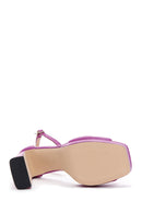 Women's Fuchsia Leather Platform Heeled Sandals | Derimod Women's Fuchsia Leather Platform Heeled Sandals | Derimod