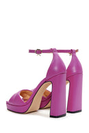 Women's Fuchsia Leather Platform Heeled Sandals | Derimod Women's Fuchsia Leather Platform Heeled Sandals | Derimod