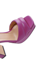 Women's Fuchsia Leather Platform Heeled Sandals | Derimod Women's Fuchsia Leather Platform Heeled Sandals | Derimod