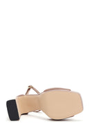 Women's Beige Leather Platform Heeled Sandals | Derimod Women's Beige Leather Platform Heeled Sandals | Derimod