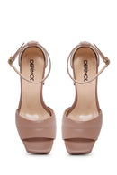 Women's Beige Leather Platform Heeled Sandals | Derimod Women's Beige Leather Platform Heeled Sandals | Derimod