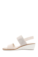 Women's Beige Leather Wedge Heel Comfort Sandals | Derimod Women's Beige Leather Wedge Heel Comfort Sandals | Derimod