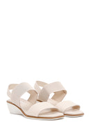 Women's Beige Leather Wedge Heel Comfort Sandals | Derimod Women's Beige Leather Wedge Heel Comfort Sandals | Derimod