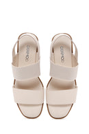 Women's Beige Leather Wedge Heel Comfort Sandals | Derimod Women's Beige Leather Wedge Heel Comfort Sandals | Derimod