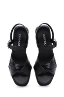 Kadın Siyah Deri Dolgu Topuk Comfort Sandalet | Derimod Kadın Siyah Deri Dolgu Topuk Comfort Sandalet | Derimod