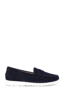 Women's Navy Blue Suede Leather Comfort Loafer | Derimod Women's Navy Blue Suede Leather Comfort Loafer | Derimod