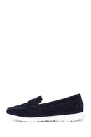 Women's Navy Blue Suede Leather Comfort Loafer | Derimod Women's Navy Blue Suede Leather Comfort Loafer | Derimod
