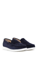 Women's Navy Blue Suede Leather Comfort Loafer | Derimod Women's Navy Blue Suede Leather Comfort Loafer | Derimod