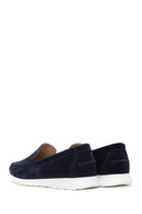 Women's Navy Blue Suede Leather Comfort Loafer | Derimod Women's Navy Blue Suede Leather Comfort Loafer | Derimod