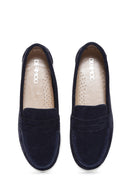 Women's Navy Blue Suede Leather Comfort Loafer | Derimod Women's Navy Blue Suede Leather Comfort Loafer | Derimod