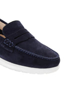 Women's Navy Blue Suede Leather Comfort Loafer | Derimod Women's Navy Blue Suede Leather Comfort Loafer | Derimod