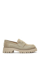 Women's Beige Suede Leather Masculine Loafer | Derimod Women's Beige Suede Leather Masculine Loafer | Derimod