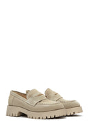 Women's Beige Suede Leather Masculine Loafer | Derimod Women's Beige Suede Leather Masculine Loafer | Derimod