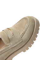 Women's Beige Suede Leather Masculine Loafer | Derimod Women's Beige Suede Leather Masculine Loafer | Derimod