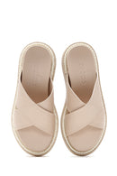 Women's Beige Leather Comfort Slippers | Derimod Women's Beige Leather Comfort Slippers | Derimod