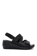 Women's Black Leather Wedge Heel Comfort Sandals | Derimod Women's Black Leather Wedge Heel Comfort Sandals | Derimod