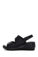 Women's Black Leather Wedge Heel Comfort Sandals | Derimod Women's Black Leather Wedge Heel Comfort Sandals | Derimod