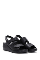 Women's Black Leather Wedge Heel Comfort Sandals | Derimod Women's Black Leather Wedge Heel Comfort Sandals | Derimod