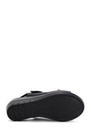 Women's Black Leather Wedge Heel Comfort Sandals | Derimod Women's Black Leather Wedge Heel Comfort Sandals | Derimod