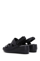 Women's Black Leather Wedge Heel Comfort Sandals | Derimod Women's Black Leather Wedge Heel Comfort Sandals | Derimod