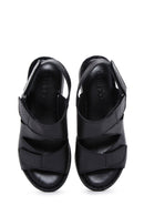Women's Black Leather Wedge Heel Comfort Sandals | Derimod Women's Black Leather Wedge Heel Comfort Sandals | Derimod