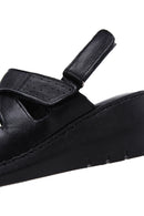 Women's Black Leather Wedge Heel Comfort Sandals | Derimod Women's Black Leather Wedge Heel Comfort Sandals | Derimod