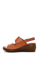 Women's Tan Leather Wedge Heel Comfort Sandals | Derimod Women's Tan Leather Wedge Heel Comfort Sandals | Derimod