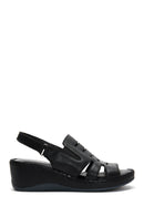 Women's Black Leather Wedge Heel Comfort Sandals | Derimod Women's Black Leather Wedge Heel Comfort Sandals | Derimod