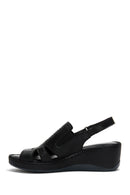 Women's Black Leather Wedge Heel Comfort Sandals | Derimod Women's Black Leather Wedge Heel Comfort Sandals | Derimod