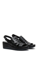 Women's Black Leather Wedge Heel Comfort Sandals | Derimod Women's Black Leather Wedge Heel Comfort Sandals | Derimod
