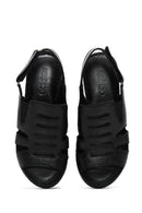 Women's Black Leather Wedge Heel Comfort Sandals | Derimod Women's Black Leather Wedge Heel Comfort Sandals | Derimod