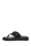 Women's Black Leather Flip-Flop Comfort Slippers | Derimod Women's Black Leather Flip-Flop Comfort Slippers | Derimod