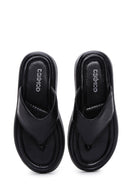 Women's Black Leather Flip-Flop Comfort Slippers | Derimod Women's Black Leather Flip-Flop Comfort Slippers | Derimod