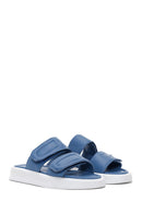Women's Blue Leather Comfort Slippers | Derimod Women's Blue Leather Comfort Slippers | Derimod