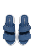 Women's Blue Leather Comfort Slippers | Derimod Women's Blue Leather Comfort Slippers | Derimod