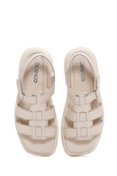 Kadın Bej Deri Comfort Sandalet | Derimod Kadın Bej Deri Comfort Sandalet | Derimod