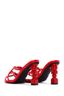 Women's Red Patent Leather Heeled Slippers | Derimod Women's Red Patent Leather Heeled Slippers | Derimod