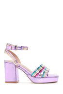 Women's Purple Metallic Thick Heeled Sandals | Derimod Women's Purple Metallic Thick Heeled Sandals | Derimod