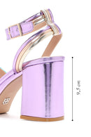 Women's Purple Metallic Thick Heeled Sandals | Derimod Women's Purple Metallic Thick Heeled Sandals | Derimod