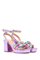 Women's Purple Metallic Thick Heeled Sandals | Derimod Women's Purple Metallic Thick Heeled Sandals | Derimod