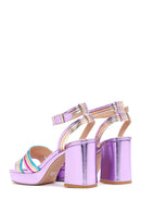 Women's Purple Metallic Thick Heeled Sandals | Derimod Women's Purple Metallic Thick Heeled Sandals | Derimod